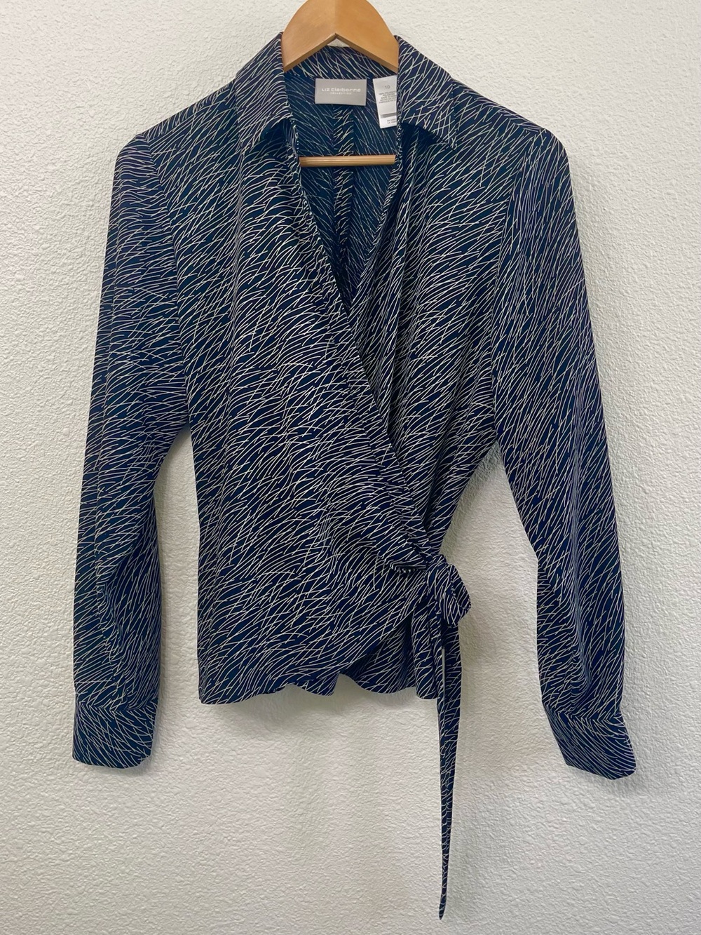 Liz Claiborne Navy and White Wrap Blouse Office Career Professional